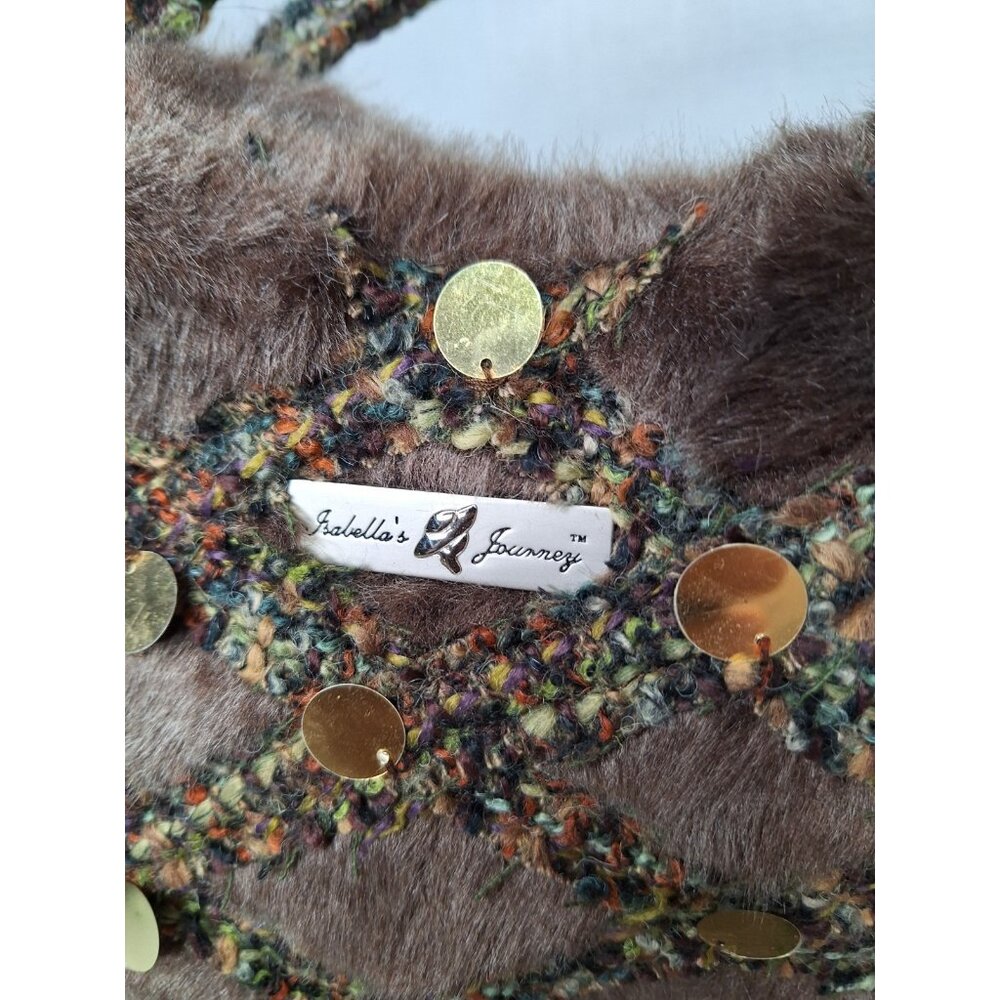 Vintage Isabella's Journey Brown Faux Fur And Sequin Bag NWOT - Picture 3 of 12